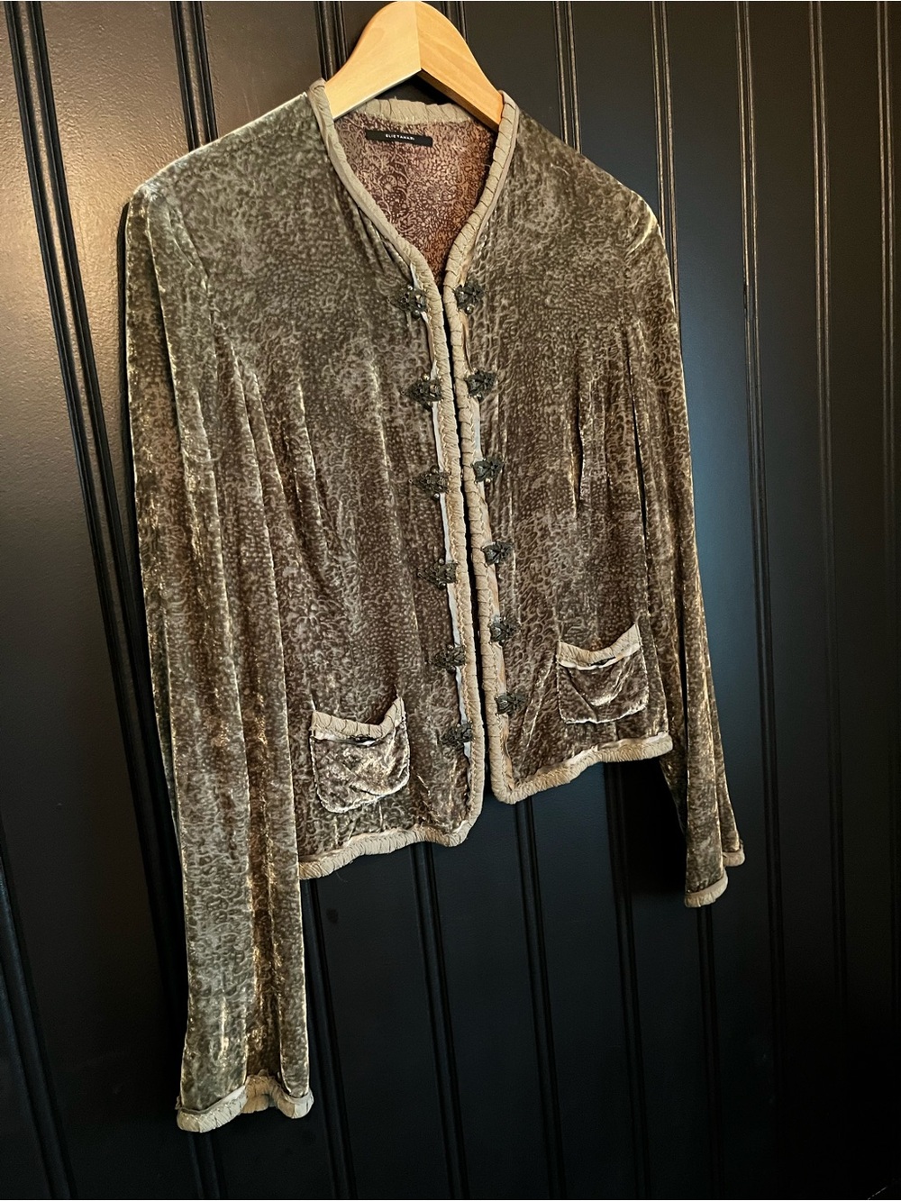 Elie Tahari Boho Velvet Hook-and-Eye Jacket in Olive Green